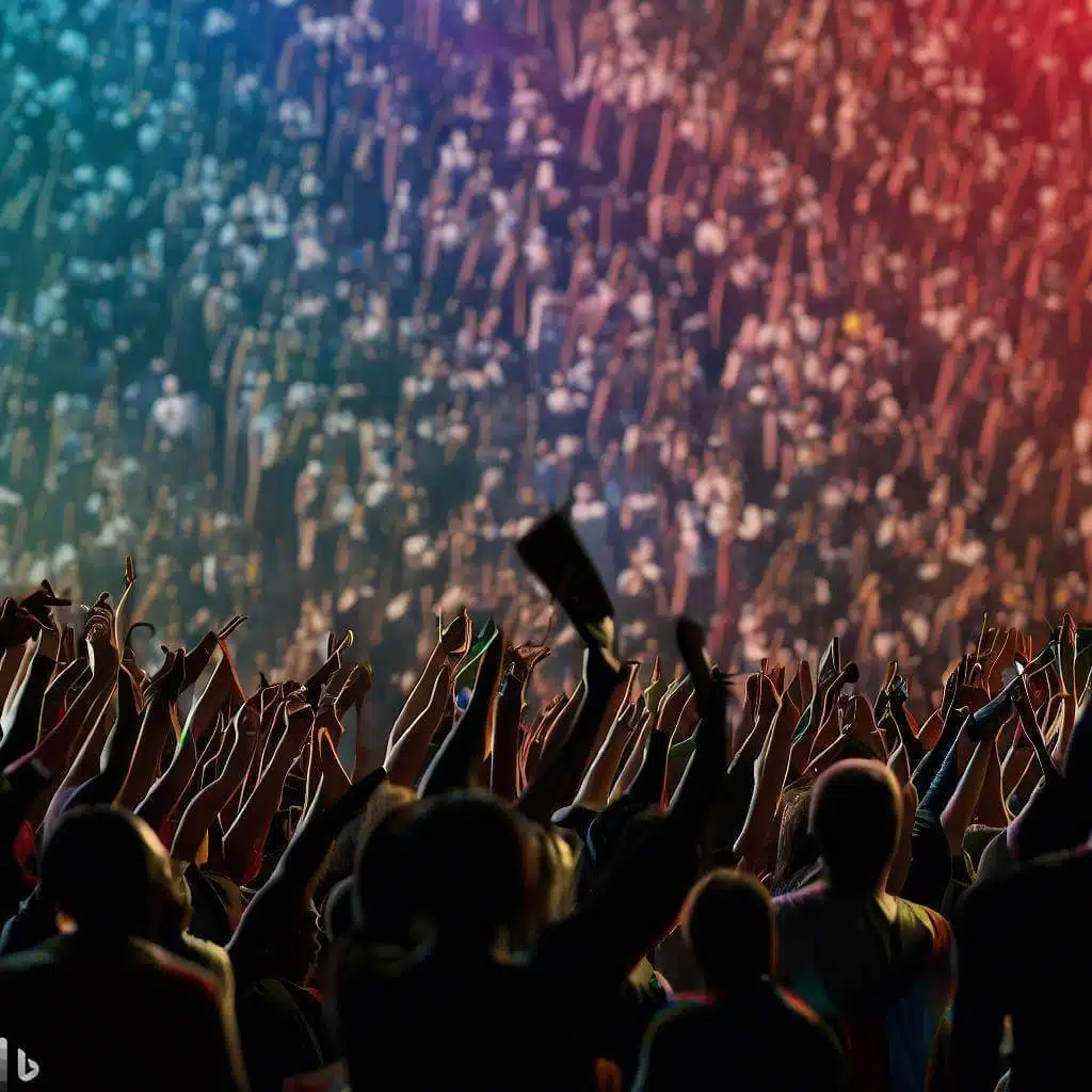 A crowd of fans cheering