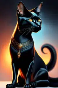 A stylish cat with captivating golden eyes and a stunning gold necklace, representing the elegance of Cats.