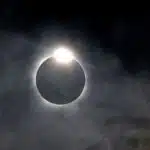 The diamond ring effect is seen as the moon eclipses the sun on Monday in Fort Worth, Texas.