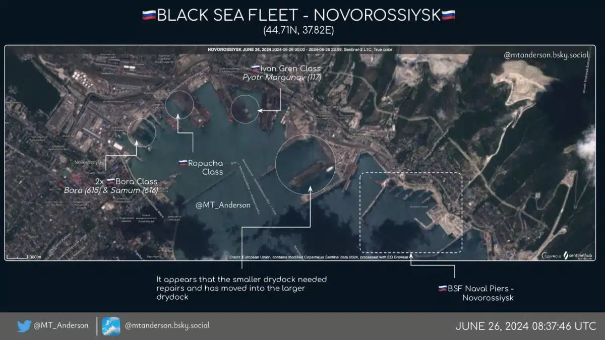 The Russian fleet is demonstrating the least activity in Novorossiysk